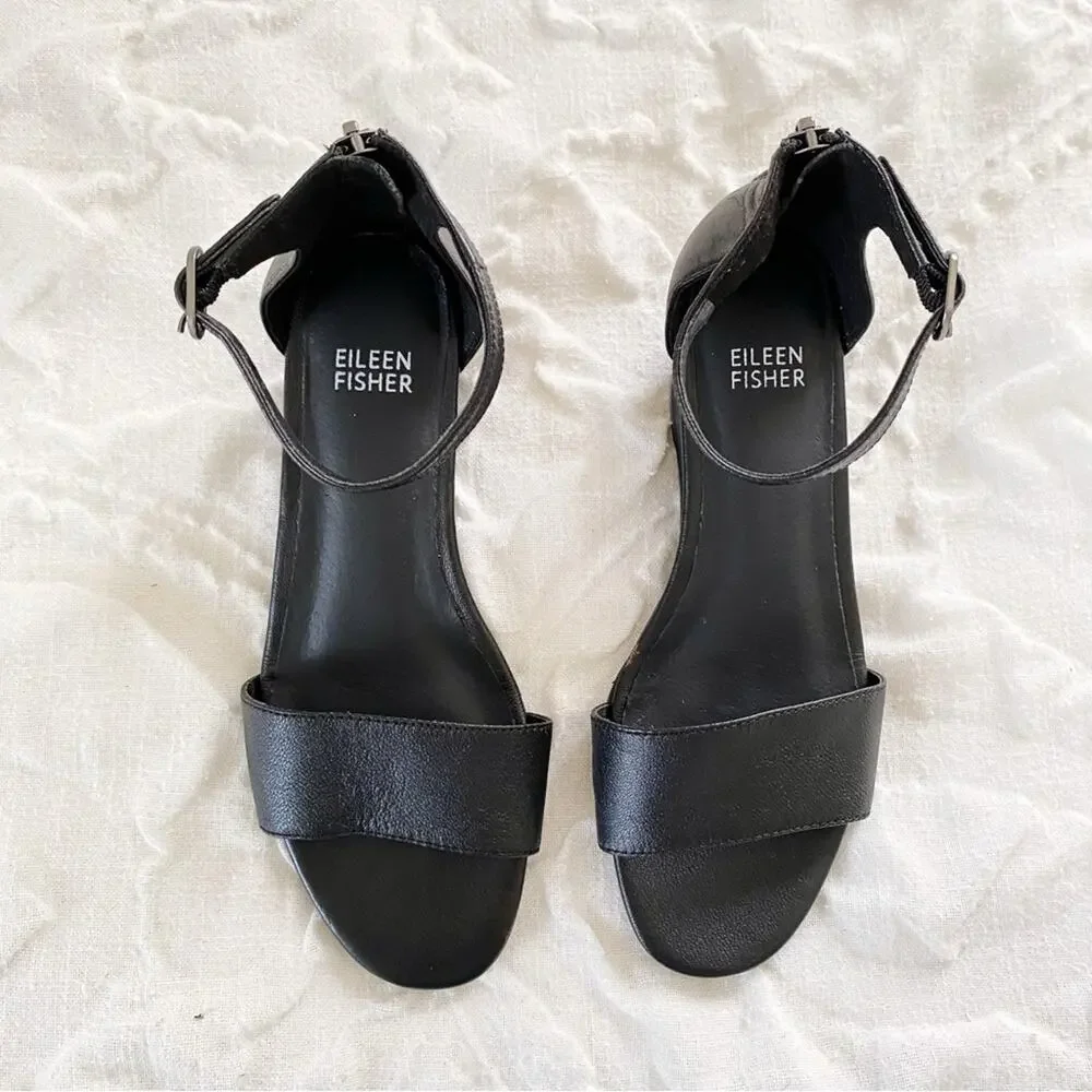 Eileen Fisher Mara Tumbled LeatherWedge Sandal Size 6.5 New